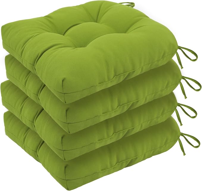 idee-home Outdoor Chair Cushions Set of 4, Patio Seat Cushions | Tufted Thick 17 x 17 x 5 Inch Cushions for Outdoor Furniture Waterproof with Ties, Dining Pads Dark Cerulean