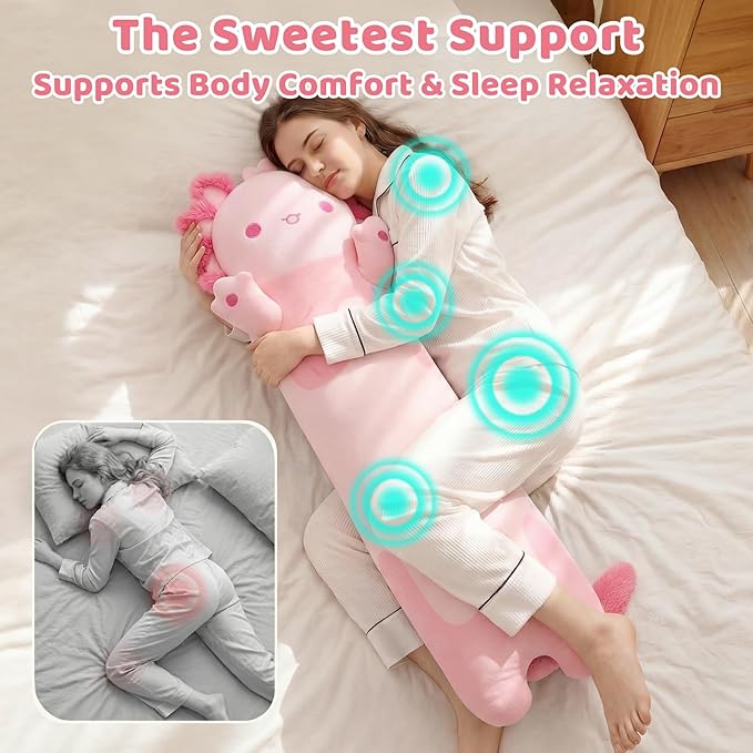 Mewaii Long Axolotl Plush 5 Sizes, 120% Extra Filling Giant Plushness Kids Body Pillow, Kawaii Cute Pink Axolotl Stuffed Animals Plushies, Big Long Body Pillow Cat Plush Gift for Girls 20”