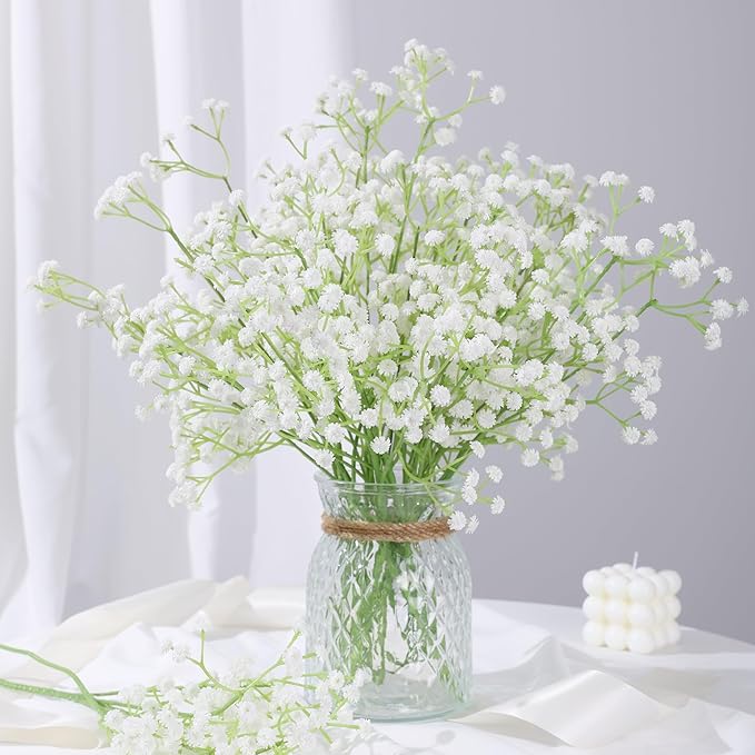 Babys Breath Artificial Flowers, 30 pcs White Flowers Artificial Real Touch Faux Flowers Bouquet Look Real Fake Flowers for Wedding Party Home Garden Tables Centerpieces Office Arrangements Decoration