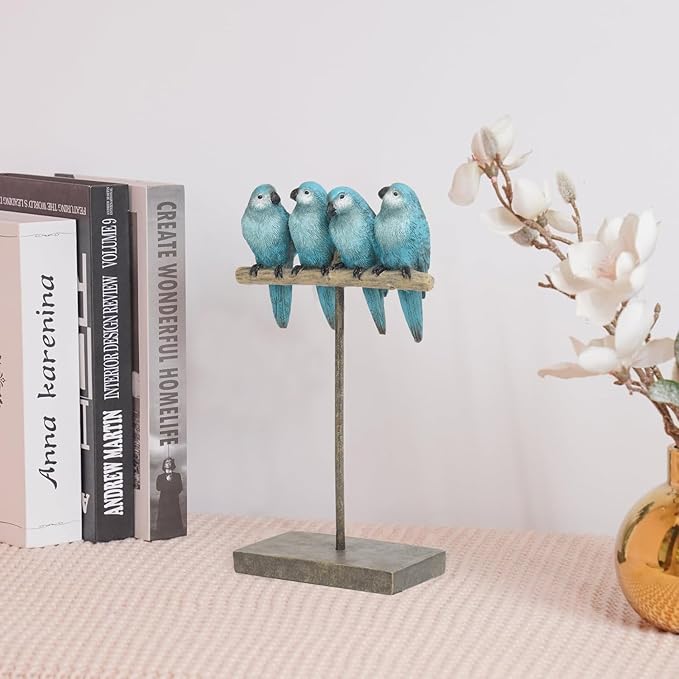 Braxio Bird Figurines Home Decor – Resin Tabletop Blue Bird Decor for Shelf Table Desk Modern Decorative Accent for Living Room Bedroom Office 5.5 x 2.5 x 9.5 Inch