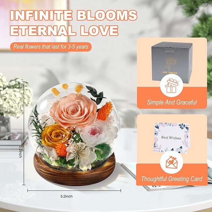 FIACO Gifts for Mom Birthday Gifts for Women Preserved Flowers in Glass Dome Long-Lasting Eternal Fresh Roses Mothers Day for Her Grandma Wife Daughter Girlfriend Forever Flowers for Delivery Prime