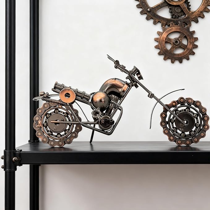 Handmade Metal Motorcycle Model, 11 Inch - Unique Gifts for Men, Dad, Boyfriend, Him, Biker Enthusiasts - Vintage Motorcycle Figurine for Home, Office & Man Cave Decor