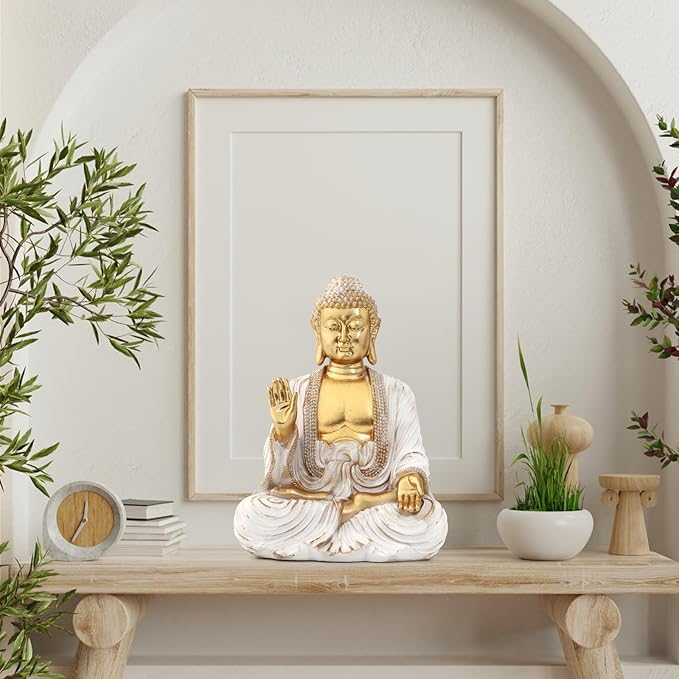 Buddha Statue Gold 9.8",Buddha Statues for Zen Decor Spiritual Relaxation,Meditation or Shrine- Decor -Buda– Indoor Buddha Gift for Living Room Table Office Home Decor