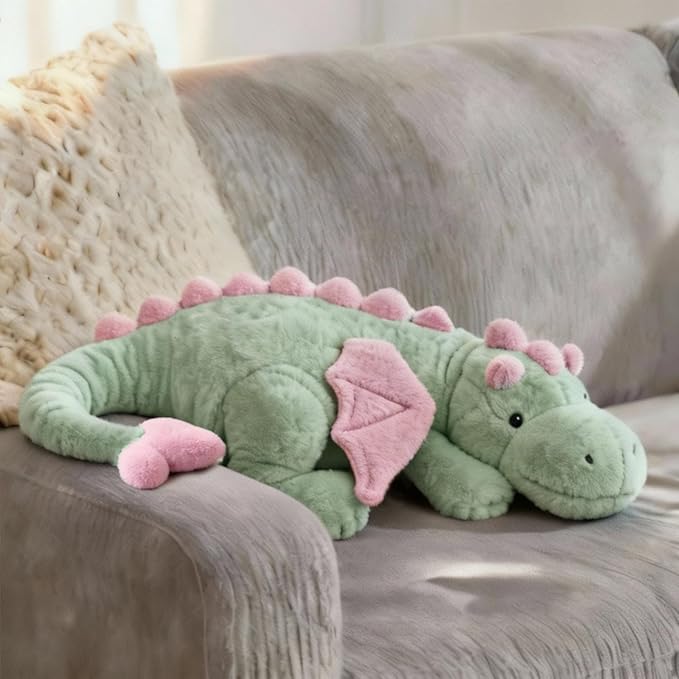 ARELUX Large 50in 3Lb Cute Dragon Stuffed Animals Plush Toy Soft Matcha Green Pterosaur Plushie Giant Fuzzy Dinosaur Pillow Plushies with Pink Wings Cuddly for Friends Family Member