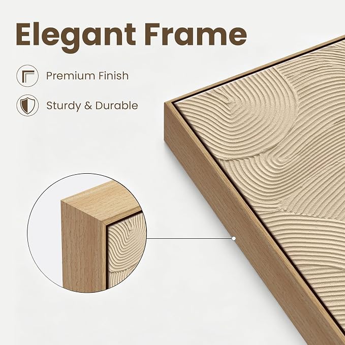 SAFERRYHOME Neutral Abstract Hand Painted Wall Art, Textured, 24"x36"x2 | Large 3D Framed White and Brown Wall Decor, Modern Painting Minimalist Geometric Texture Artwork for Home Office Living Room