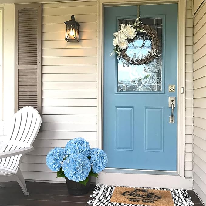 JINWOE Boho Light Blue Fake Hydrangea Artificial Flowers, 4Pcs 22" Large Lifelike Silk Artificial Hydrangeas, Full Fake Flowers for Bouquet Table Centerpieces Wedding Indoor Home
