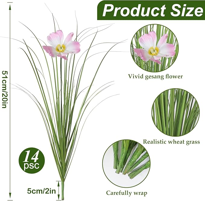 14 Bundles Artificial Flowers for Outdoors Onion Grass UV Resistant Greenery Stems Weed Artificial Fake Shrubs Grass Plant with Flowers Bushes Decoration for Indoor Outdoor Garden Office Home