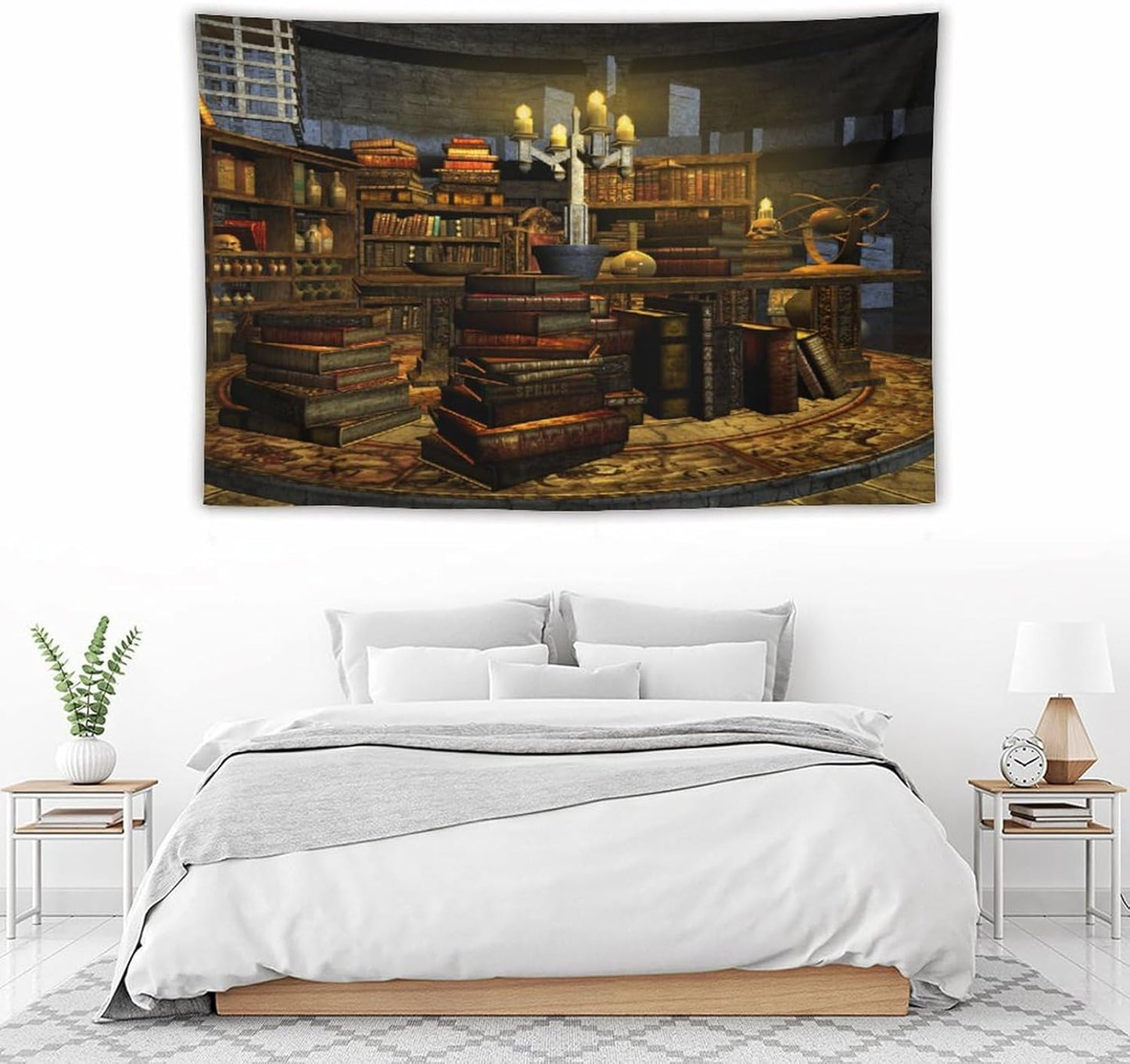 Kurtect Library Tapestry,Vintage Medieval Bookshelf Wooden Bookcase Antique Magic Art Tapestries for Party Beach Picnic Blankets Tablecloths Living Room Wall Deocr, 40x60 in