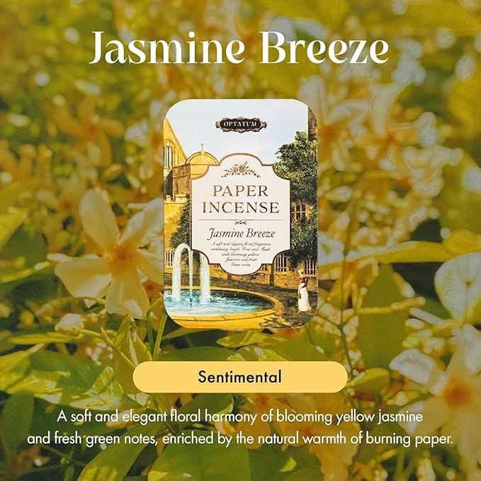 Paper Incense - 48pcs with Vintage Tin Case, Burning Papers Infused with Natural Essential Oils, Quick Usage & Long-Lasting Fragrance, Eliminating Bathroom, Kitchen, Pet Odors - Jasmine Breeze