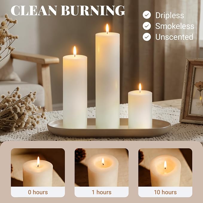 36 Pcs White Pillar Candles Bulk Set, 2x3” 2x6” 2x8” Paraffin Hurricane Candles, Unscented Dripless Smokeless, Long Burning for Party Wedding Events Home Decor