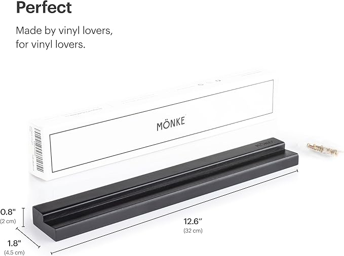 Vinyl Record Wall Mount - an Elegant Display Ledge Made from Solid Wood - This Vinyl Record Shelf Will Hold Records of Any Size (Black)