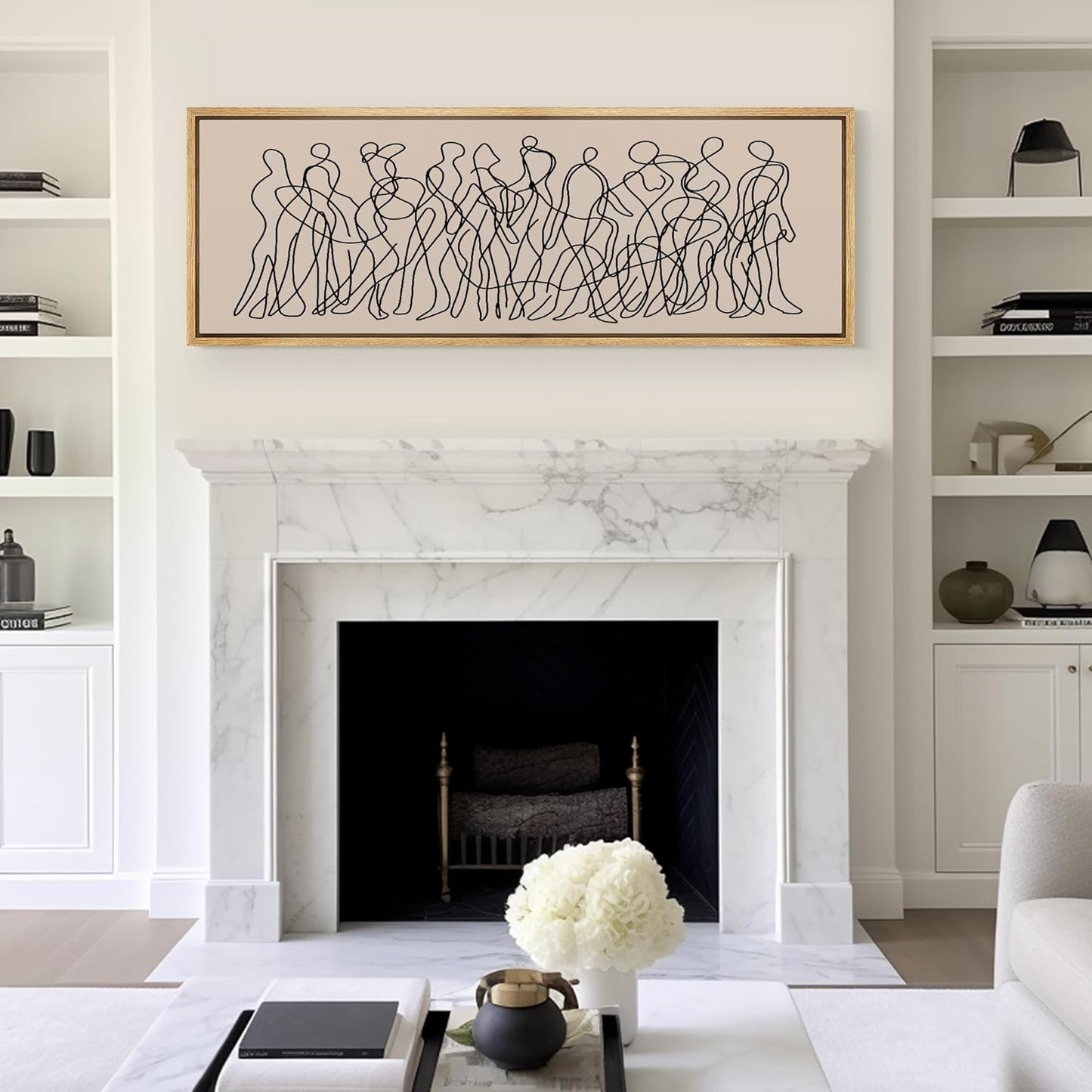 MUDECOR Large Framed Canvas Print Wall Art Modern Line Art People Abstract Illustrations Decorative Colorful Multicolor for Bedroom - 60"x20"