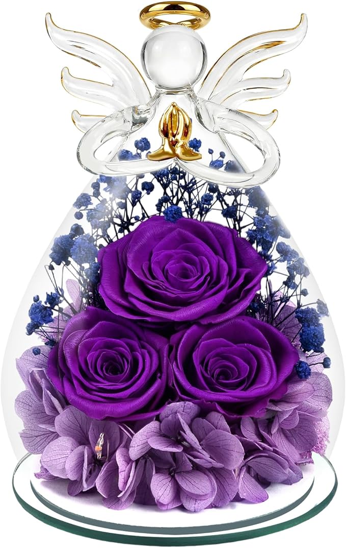 Gifts for Women Mom Preserved Rose Forever Flower Eternal Roses in Glass Angel Figurines Fresh Flowers for Delivery Prime Mothers Day Birthday Gift for Her Wife Grandma on Valentines Day Anniversary