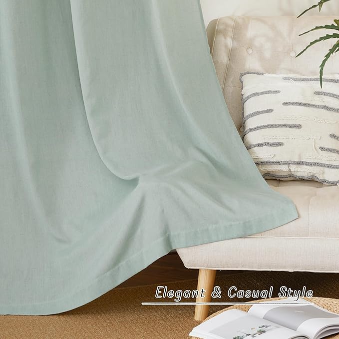 NICETOWN Rustic Linen 102 inch Long Curtains for Living Room, Grommet Privacy Added Thick Linen Weave with Light Filter Window Curtains & Drapes for Bedroom, Sage Green, W55 x L102, 2 Panels
