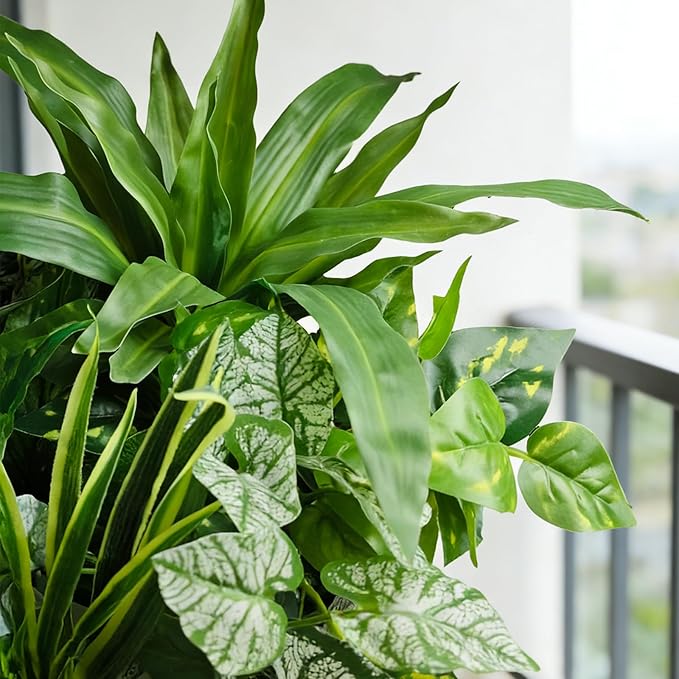 Artificial Plants for Outdoors Faux Greenery Leaves UV Resistant Realistic Plastic Large Bunches Shrubs Bushes with Stems, Fake Plants Decor Outdoor for Front Porch Door Patio Garden Yard, 18Pcs