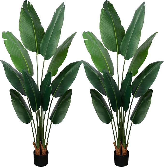 YEPDIN Artificial Bird of Paradise Plant 5 Ft Tall Fake Banana Leaf Plant for Indoors and Outdoors,Faux Palm Tree with Plastic Pot for Office and Home Decor,L1602PCS