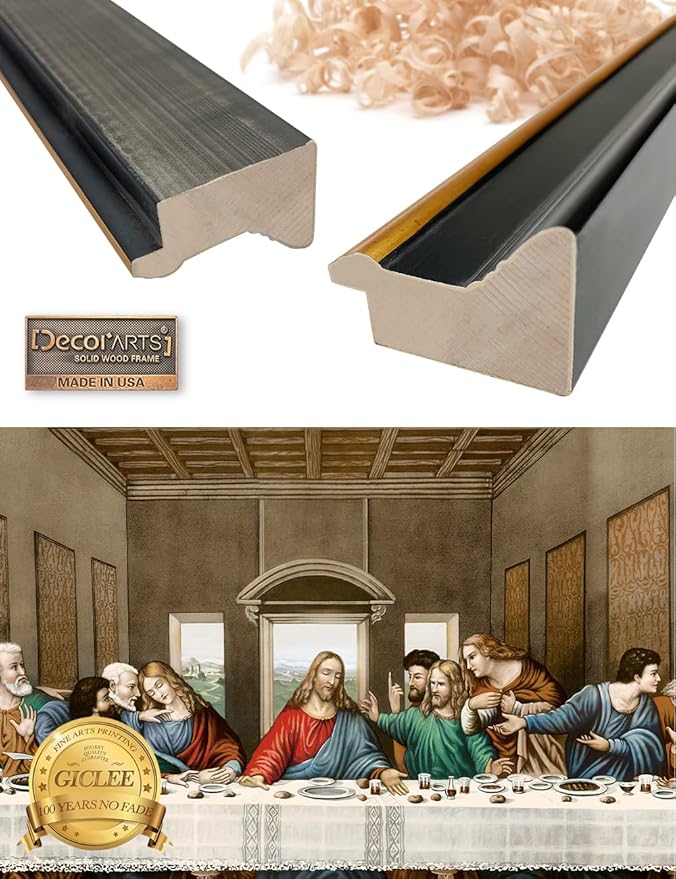 DECORARTS - The Last Supper by Leonardo Da Vinci Giclee Reproducation, Giclee Prints Acid Free Cotton Canvas with Matching Black Gold Solid Wooden Frame. Total Framed Size: 33 inch W x 19 inch H,Large