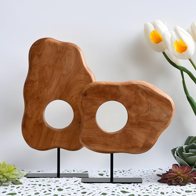 WELLAND Irregular Wood Sculpture, Tabletop Sculpture Collectible Decoration for Home Office Decor (Medium)