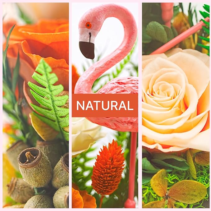 Eternal Flowers with Flamingo-Big Flower Big Love- Gifts for Mom Wife - Forever Flower in Glass Dome-Flowers for Delivery Prime | for Anniversary Birthday Mothers Day (Champagne)