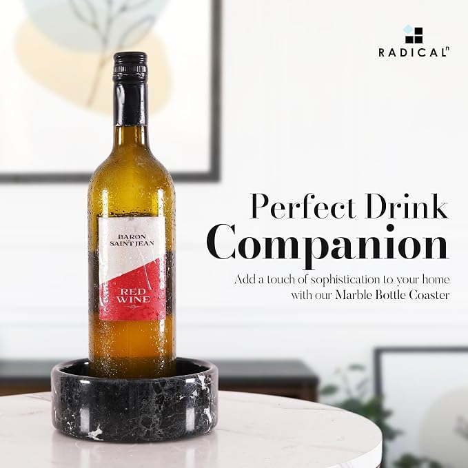 Radicaln Marble Wine Coasters 5.5" Inches Black Bottle Coasters for Home Bar, Ideal Absorbent Cork Holder for Champagne Bottle & Dining Room