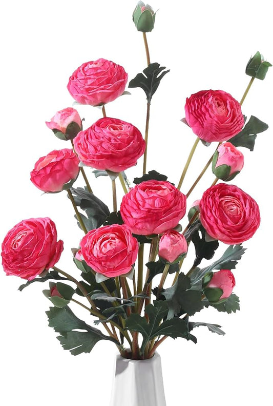6Pcs Realistic Silk Pink Ranunculus Artificial Flowers Long Stems, 23.6" Tall Fake Flowers Faux Flowers Suit for Year-Round Home Decoration, Wedding, Bridal Bouquets, Office