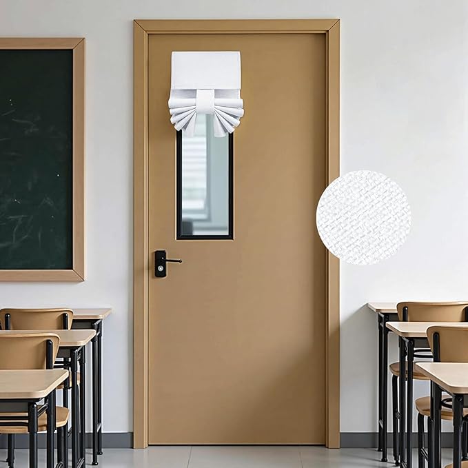 HOMEIDEAS Classroom 100% Linen Blackout French Door Curtains, Classroom Door Window Cover, Privacy Shades Thermal Insulated Small Window Covering, 1 Panel, W8 X L36 Inch, Pure White