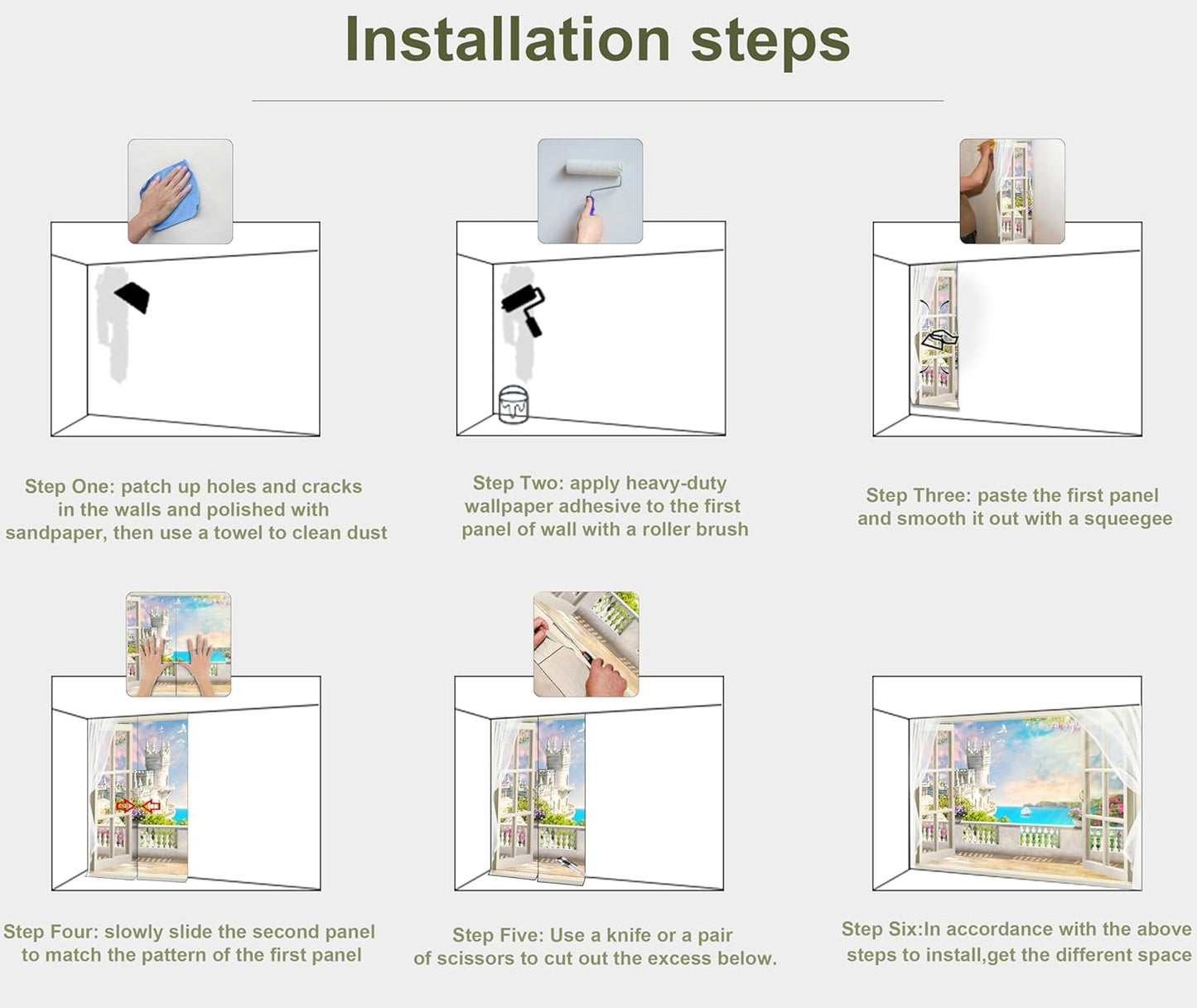 Window Seascape Wall Mural Wallpaper for Bedroom Living Room Bathroom (Not Peel n' Stick)