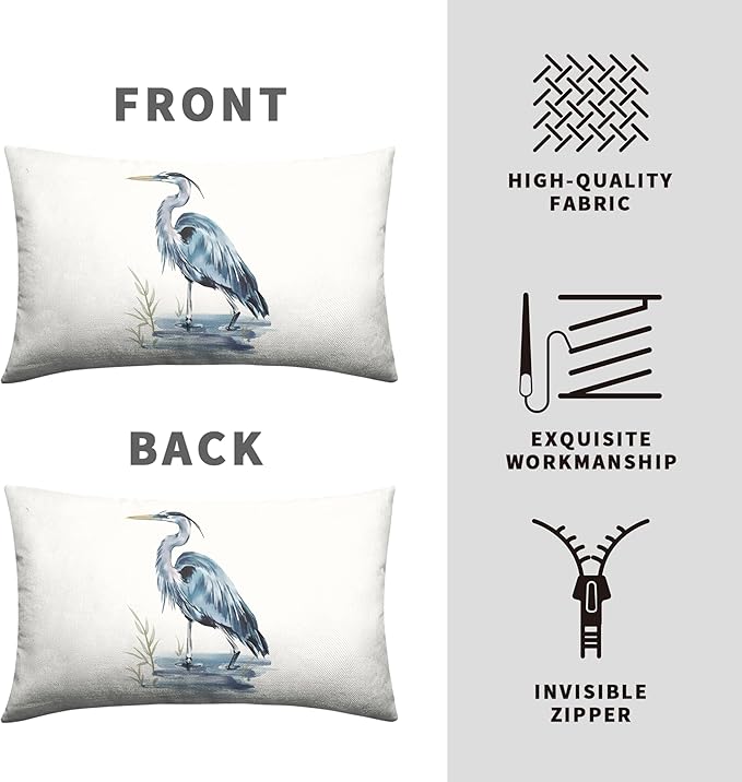 Watercolor Heron Lumbar Pillow Covers Pelican Throw Pillow Covers 12x20 Set of 2 Summer Bird Pattern Double Sided Printing Pillow Case for Farmhouse Patio Living Room, Cotton Linen
