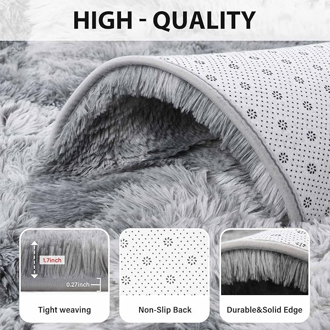 FinRèc 5x7 Feet Grey Rugs for Bedroom Living Room, Soft Fuzzy Shaggy Area Rug, Non-Slip Fluffy Furry Shag Rug for Nursery Kids Room Dorm Room Home Decor, Indoor Plush Floor Carpet