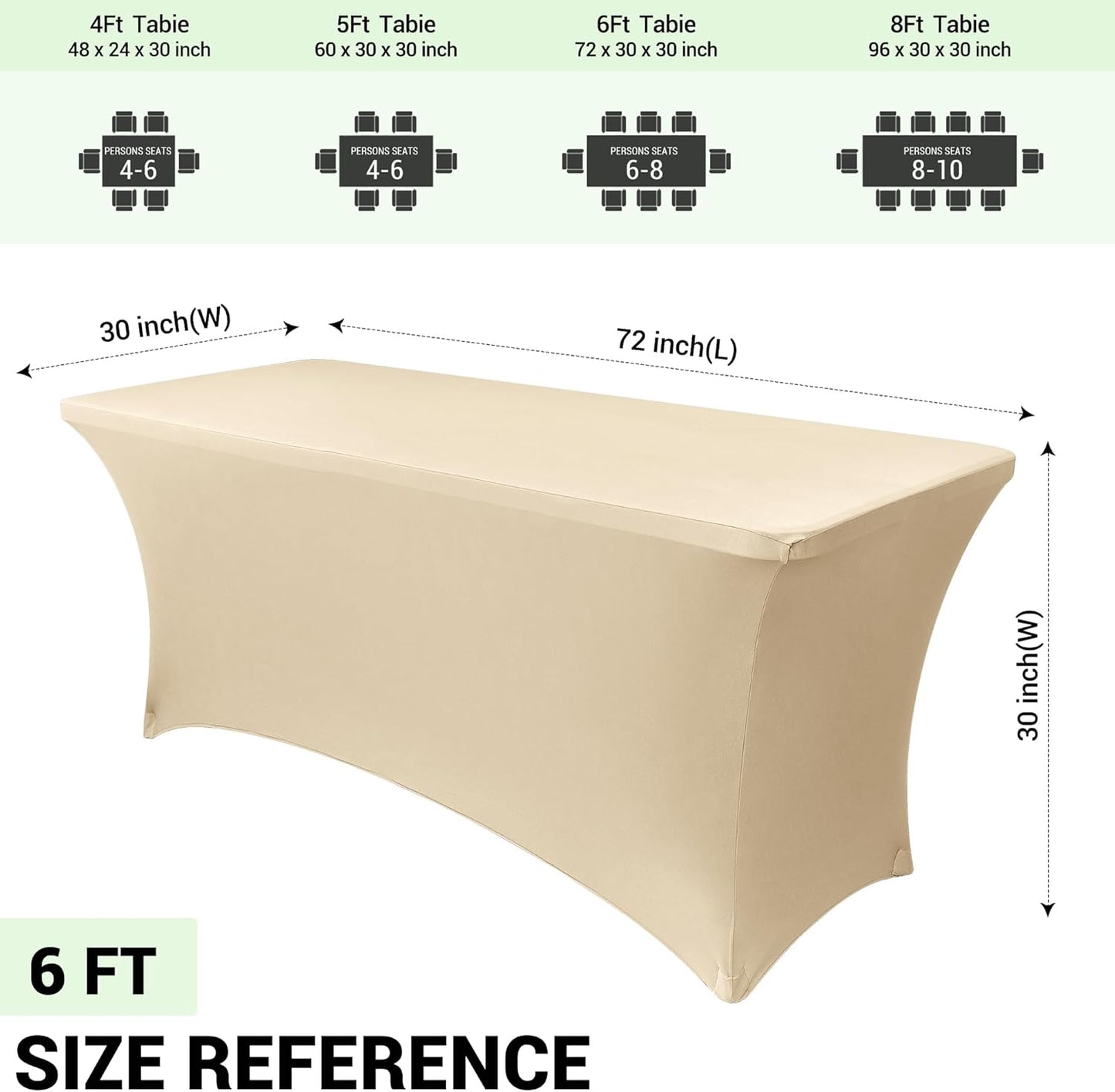 Obstal 6ft Stretch Spandex Table Cover for Standard Folding Tables - 2 Pack Universal Rectangular Fitted Tablecloth Protector for Wedding, Banquet and Party, 72L x 30W x 30H Inches, Champagne, 2pc