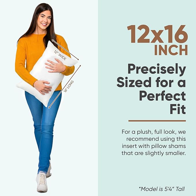 Pillowflex Synthetic Down Pillow Insert - 12x16 Down Alternative Pillow, Ultra Soft, Small Rectangle Lumbar, Travel, Neck, Sleeping Pillow - 1 Decorative Pillow Form