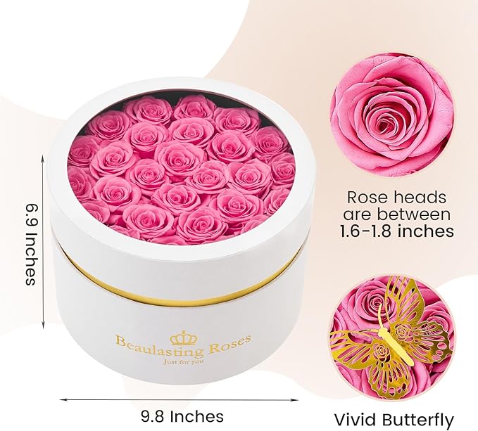27 Preserved Roses Forever Flowers Real Roses in a Box Mother's Day Birthday Flowers for Her Mom Women Wife Valentine's Day, Pink Roses