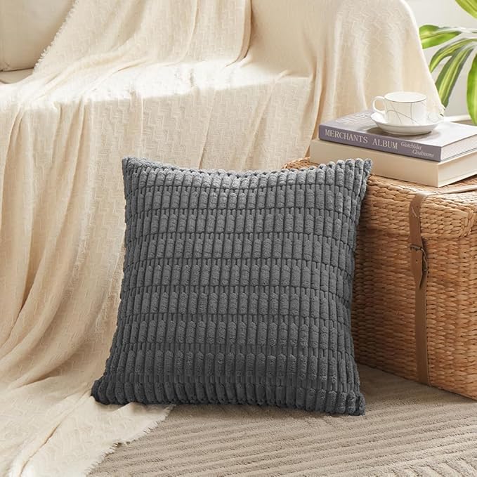 Fancy Homi 4 Packs Decorative Throw Pillow Covers for Living Room Couch Bed, Modern Farmhouse Boho Home Décor Accent Cushion Case, 18" x 18" (Pack of 4), Dark Gray