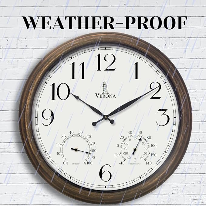 Outdoor Clocks for Patio Large Waterproof with Thermometer - 24 inch Indoor Outdoor Wall Clock with Temperature and Humidity Combo - Weatherproof, Accurate & Easy to Read for Pool, Garden & Home Decor