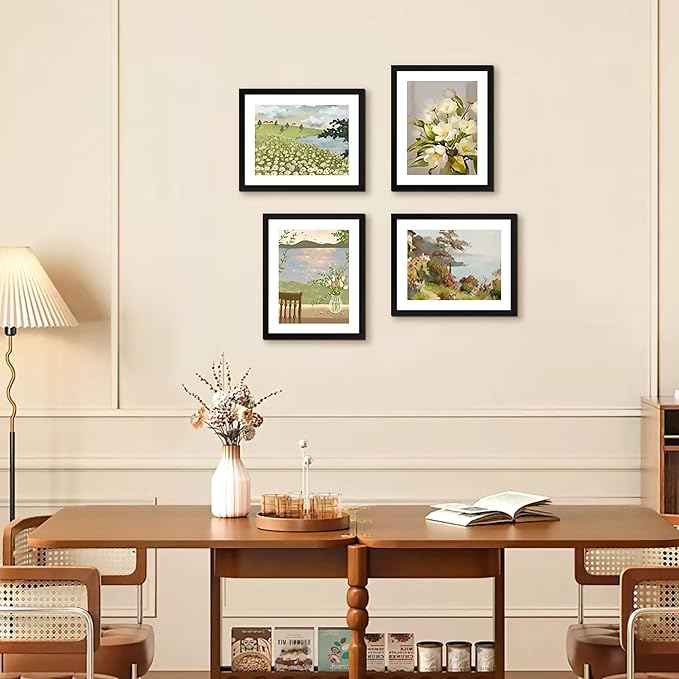 FIXSMITH 8.5x11 Picture Frame Set of 4, Photo Frame with HD Plexiglass, Display Pictures 6x8 with Mat or 8.5x11 Without Mat, Black Picture Frames Collage Wall Decor, Gallery Wall Frame