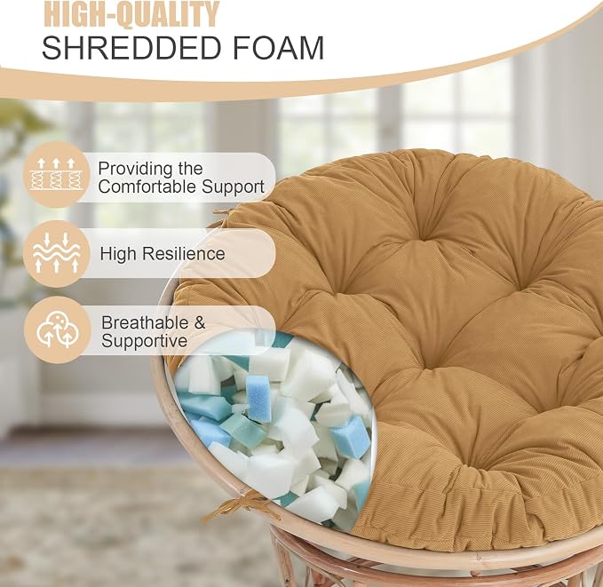 idee-home Papasan Chair Cushion, Circle Papasan Chair Cushion(Cushion Only) | Papasan Cushion with Thick Corduroy Cover, 52 x 52 Inch Cushion for Egg Chair, Navy