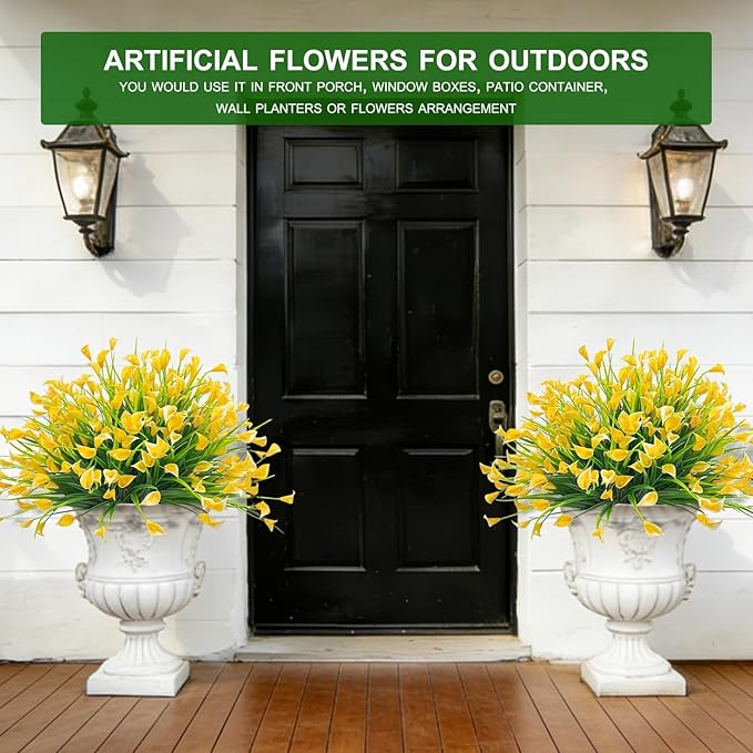 TURNMEON 20 Bundles Calla Lily (400 Heads) Artificial Flowers for Outdoors, Fake Plants UV Resistant Faux Plastic Fake Flowers for Indoor Planter Home Porch Yard Spring Summer Cemetery Decor(Yellow)