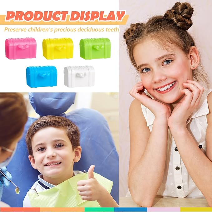 Pinkunn 200 Pcs Plastic Tooth Holder Boxes Tooth Fairy Box for Kids Colorful 0.8 x 0.6 x 0.6 Mini Treasure Chest for Boy Girl Lost Teeth Keepsake Dentist Theme Party Supplies Goodie Bag Filler