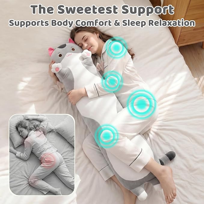 Mewaii 20” Long Cat Plush 5 Sizes, 120% Extra Filling Giant Plushness Kids Body Pillow, Kawaii Cute Grey Cat Stuffed Animals Plushies, Big Long Body Pillow Cat Plush Gift for Girls 20”