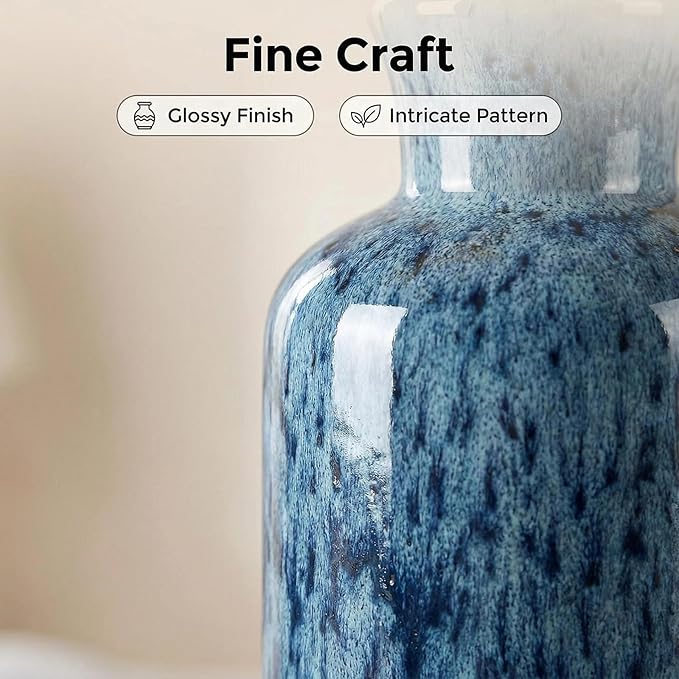 CwlwGO-Blue Ceramic Vases Set,Small Vase Sets,Farmhouse Country Vases Home Decor,Living Room Table Decoration,Shelf Decor,and Entrance Decoration Centerpieces.