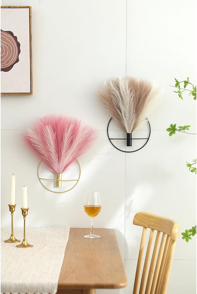 Pretty Jolly Boho Wall Decor 2 Pack, Metal Wall Hanging - Artificial Pampas in Beige & Coffee for Living Room, Bedroom, Dining Room & Bathroom