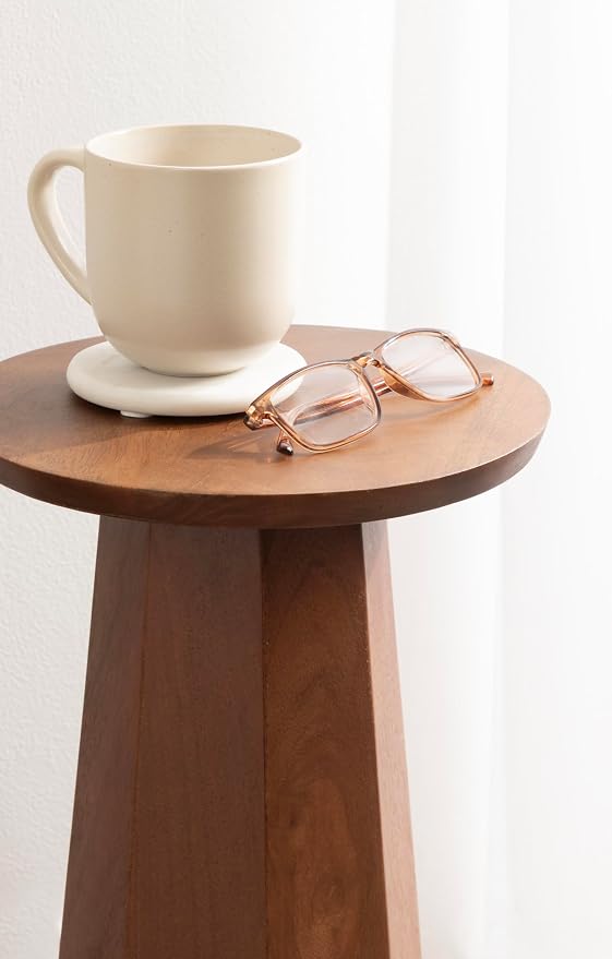 Kate and Laurel Hemingson Modern Mango Wood Round Drink Table, 10 x 10 x 22, Walnut Brown, Mid-Century Circle Pedestal Table for Use as Bedroom Nightstand, Indoor Plant Stand, or Living Room Accent