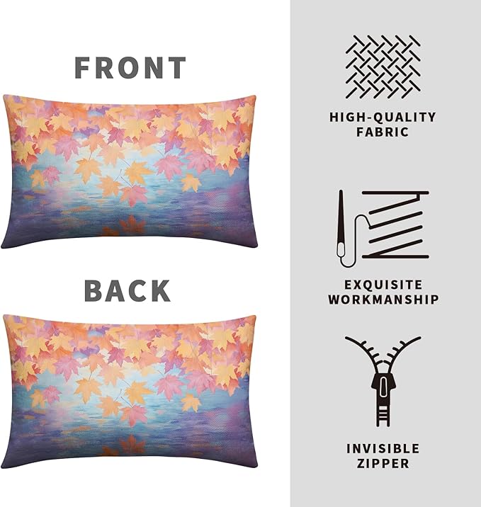 Fall Lumbar Pillow Covers Maple Leaves Thorw Pillow Covers 12x20 Set of 2 Autumn Maple Leaf Teal Double Sided Printing Rectangular Pillowcase for Home Decor Couch Sofa