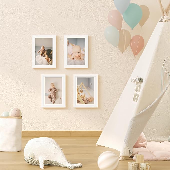 KINLINK A4 Kids Art Frame Set of 2, Solid Wood Kids Artwork Frames Changeable with Front Opening hold 150 Pictures, Art Frames for Kids Art with Mat，without Mat A4 Picture Frame White