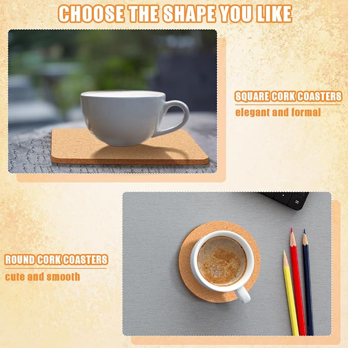 Yaomiao 100 Pcs Cork Coaster Bulk 4 Inch Wooden Coaster Set for Drink Tea Coffee Blank Absorbent Heat Resistant Reusable Home Table Round Square Friend Warm Gift DIY Craft Cafe Kitchen