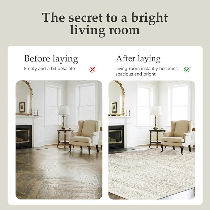 Srugn Double Layers 8x10 Area Rugs for Living Room- Upgraded Removable(Upper Layer+Lower Layer) Washable Area Rugs for Bedroom,Dining Room- Large Vintage Carpets with Cushioned Pad for Home Office
