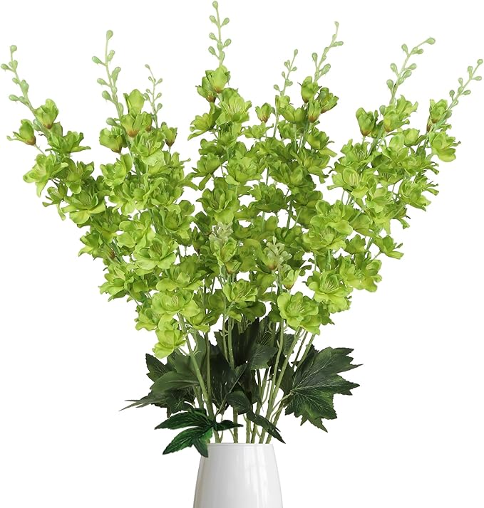 8PCS Long Stem Green Delphinium Artificial Flowers 33.5'' Fake Larkspur Flowers Faux Flower Stems for Tall Vase Home Wedding Garden Table Decor(Green)
