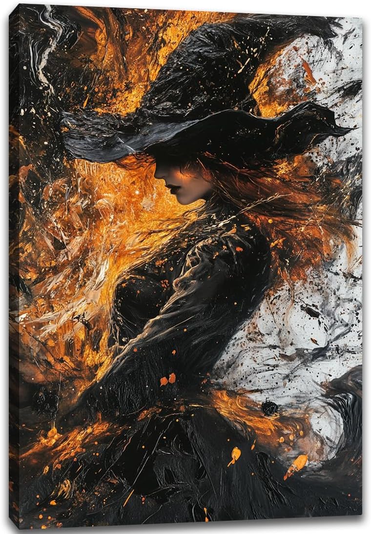 Witch Canvas Poster Print, Dark Academic Picture Wall Decor, Modern Fashion Aesthetic Abstract Witchcraft Halloween Wall Art For Bedroom Living Room Hallway Decoration,20"x30" Framed
