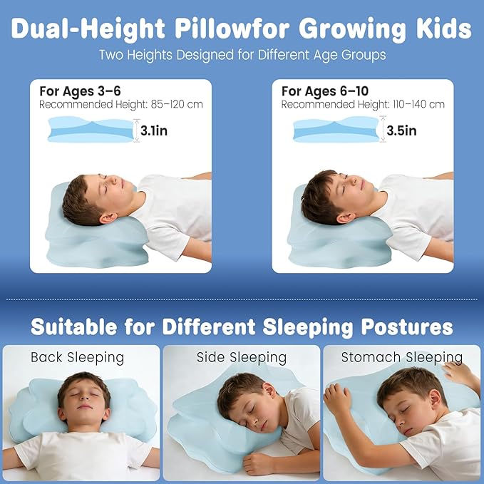 2026 New Toddler Pillow, Kids Cervical Pillow for Neck and Shoulder, Cooling Orthopedic Memory Foam Pillow,Ergonomic Neck Support Pillow for Side,Back and Stomach Sleepers,Odorless Aged 3-10 Years Old