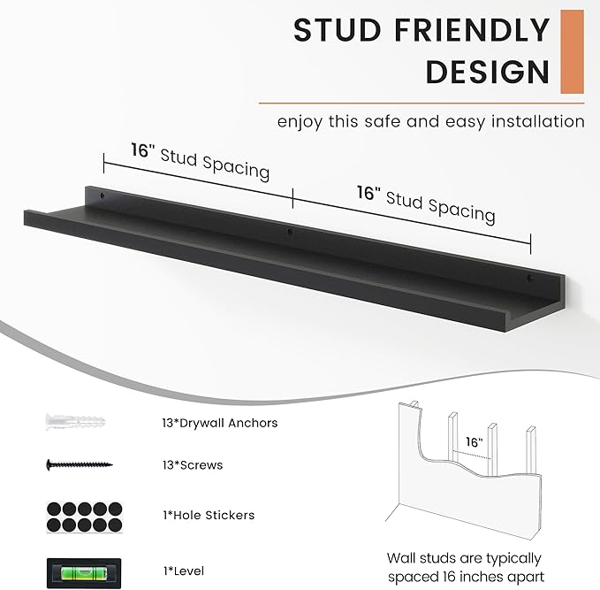 FLYJOE Floating Picture Ledge Shelves for Wall Set of 4, 36 Inch Wall Shelves with Lip Long Large Nursery Book Shelf for Toys Storage Kids Bookshelf Wall Mounted Living Room Bedroom Decor Frames